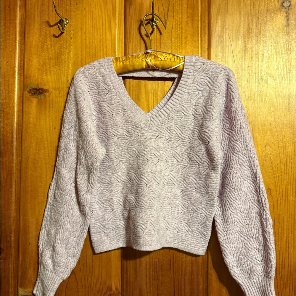 Pink Rose Dusty Pink V-Neck Sweater with Cropped Length